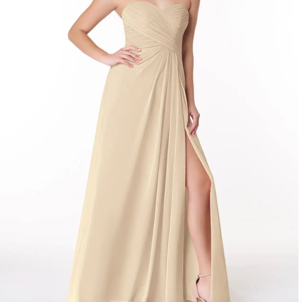 Azazie Arabella Allure - Champagne Chiffon Dress - Size A6